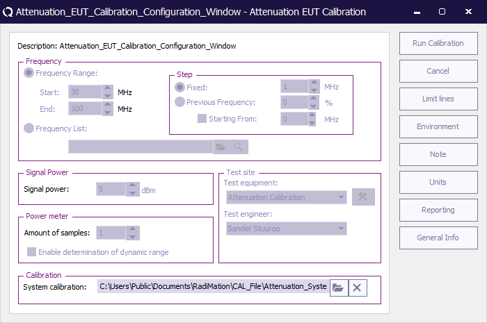 Attenuation EUT Calibration Configuration Window.png